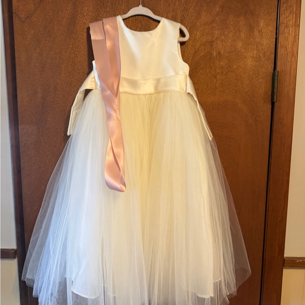 Ivory Tulle Flower Girl Dress with Pink Sash